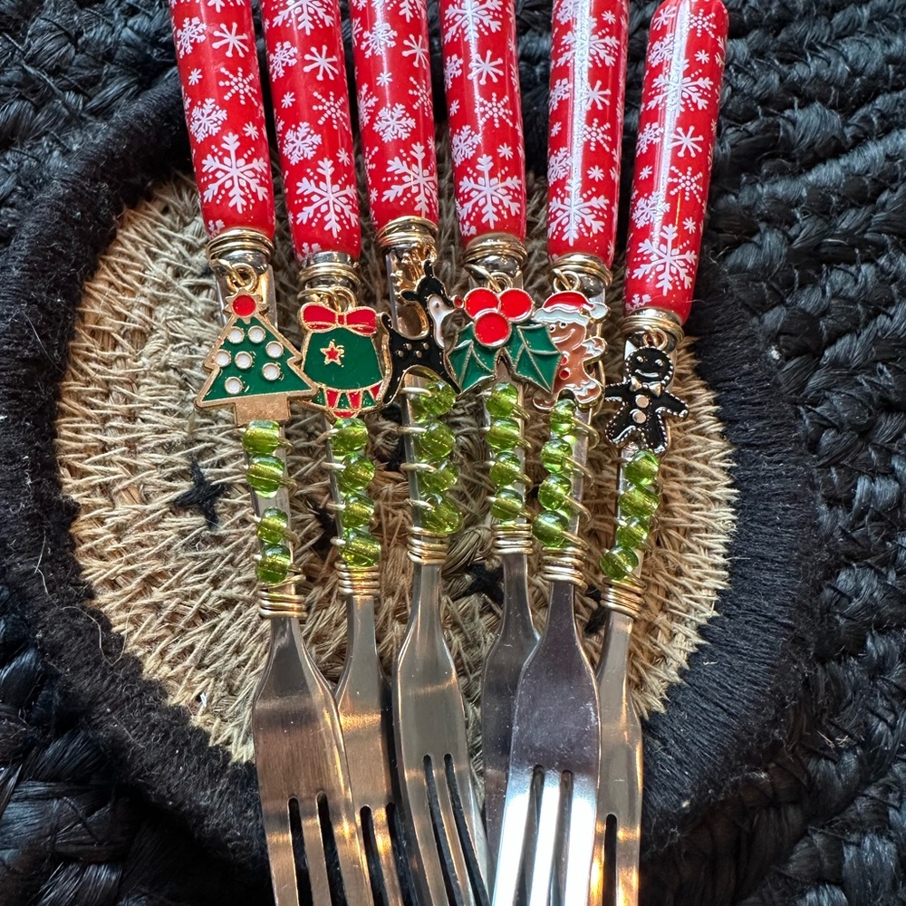 Festive Red Snowflake Fork Set